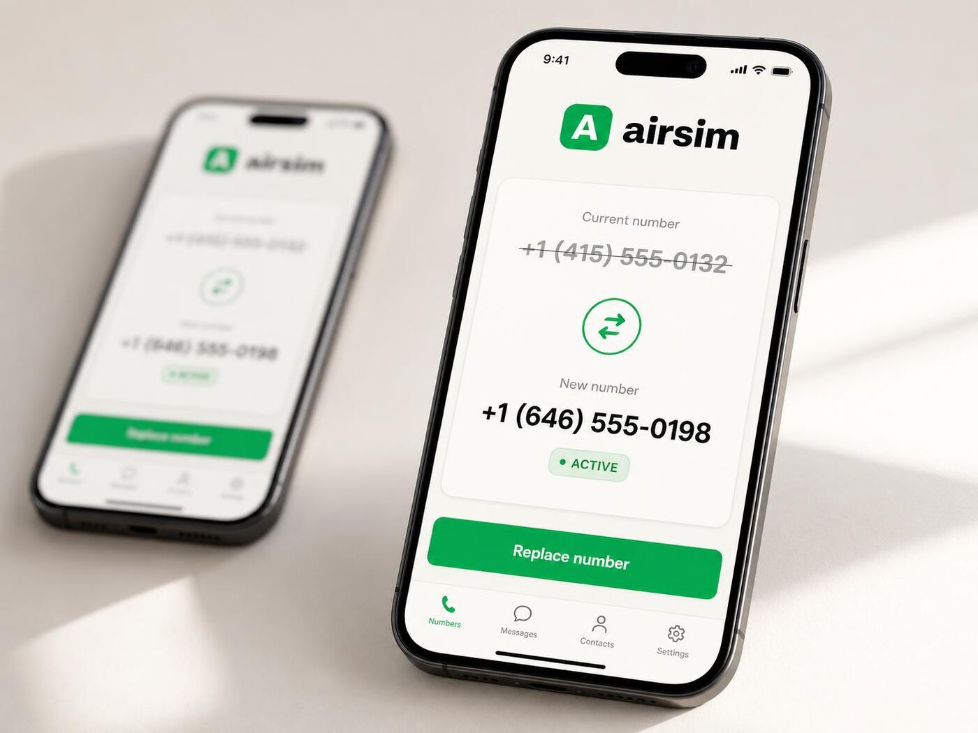 A phone showing an old Airsim number being swapped for a fresh one